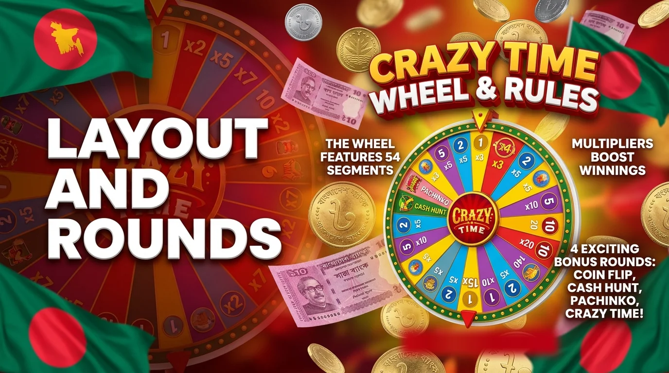 Crazy Time App showing wheel layout and bonus rounds